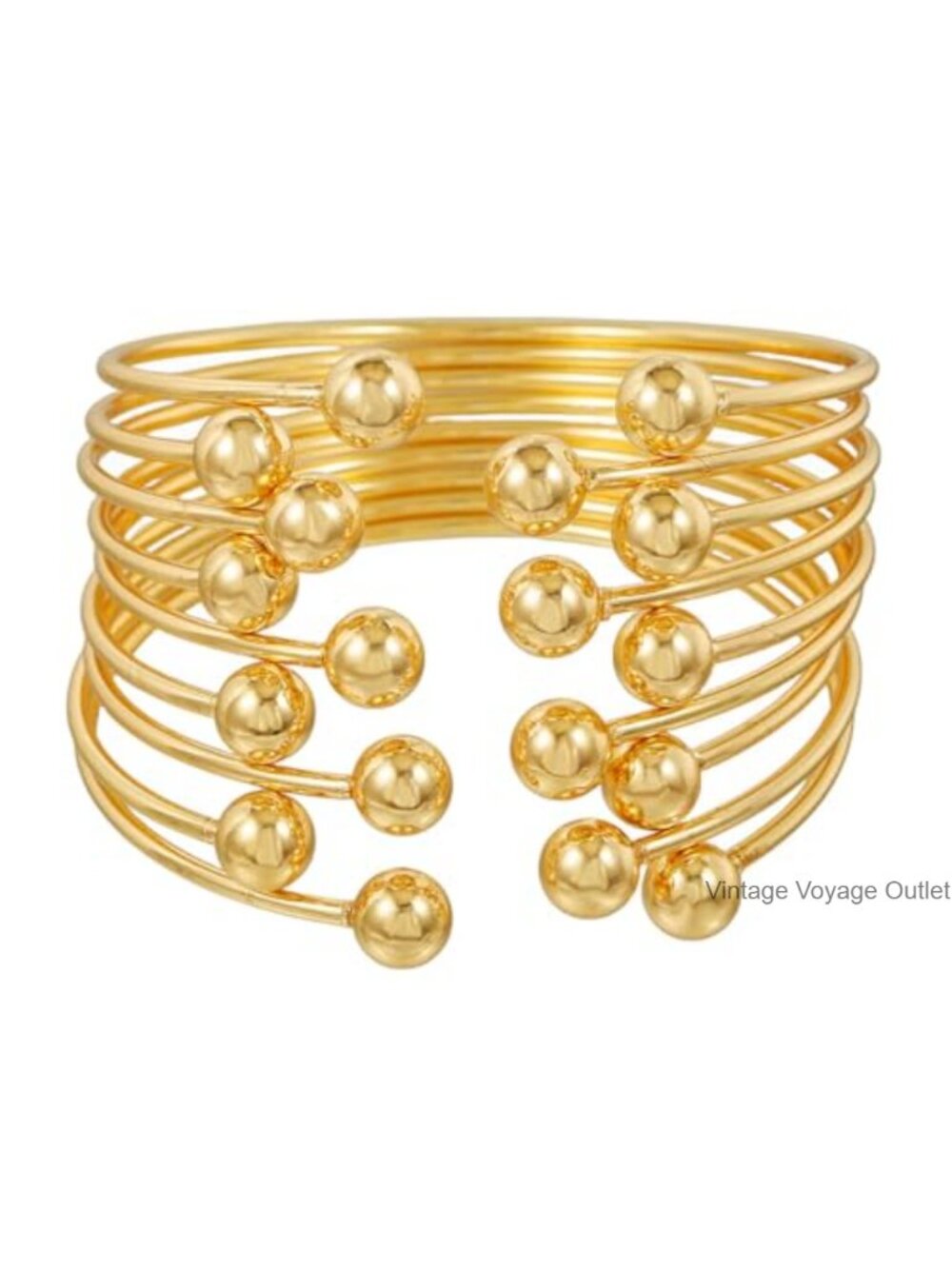 Gold Cuff Bangle Bracelet Set Stackable Boho Punk Gothic Beaded Party Jewelry